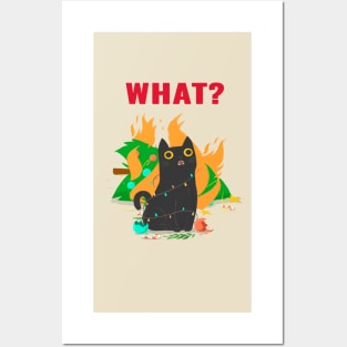 What? Cat with burning christmas tree Posters and Art